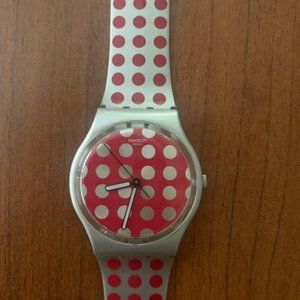 Swatch Watch- Red Flush Polka Dot
